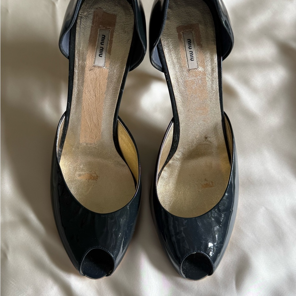Vintage Miu Miu Black Patent Leather Peep Toe Heels
